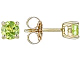 Green Peridot 10k Yellow Gold Childrens Solitaire Stud Earrings 0.51ctw