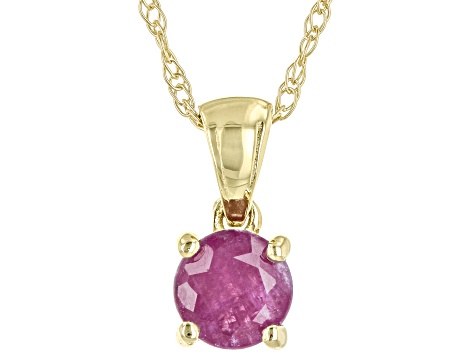 Red Ruby 10K Yellow Gold Childrens Pendant With Chain 0.12ct