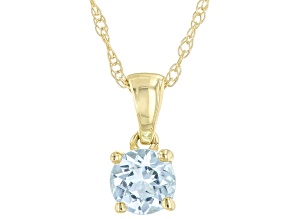 Blue Aquamarine 10K Yellow Gold Children's Solitaire Pendant With Chain 0.21ct