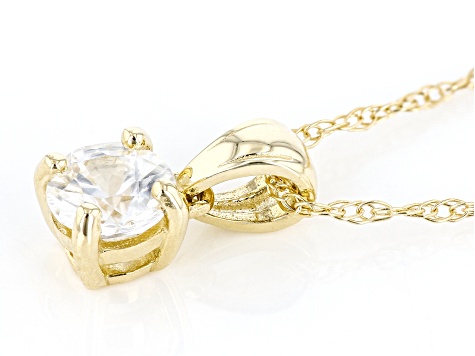 White Zircon 10K Yellow Gold Childrens Solitaire Pendant With Chain 0.35ct