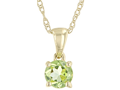 Green Manchurian Peridot(TM) 10K Yellow Gold Childrens Solitaire Pendant With Chain 0.26ct