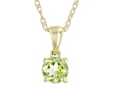 Green Manchurian Peridot(TM) 10K Yellow Gold Childrens Solitaire Pendant With Chain 0.26ct