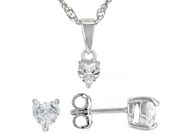 Picture of White Lab Created Sapphire Rhodium Over Silver Childrens Pendant With Chain & Earrings Set 0.90ctw