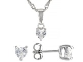 White Lab Created Sapphire Rhodium Over Silver Childrens Pendant With Chain & Earrings Set 0.90ctw