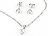 White Lab Created Sapphire Rhodium Over Silver Childrens Pendant With Chain & Earrings Set 0.90ctw