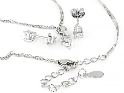 White Lab Created Sapphire Rhodium Over Silver Childrens Pendant With Chain & Earrings Set 0.90ctw