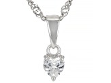 White Lab Created Sapphire Rhodium Over Silver Childrens Pendant With Chain & Earrings Set 0.90ctw