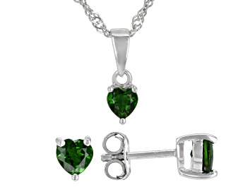 Picture of Green Chrome Diopside Rhodium Over Silver Childrens Pendant With Chain And Earrings Set 0.77ctw