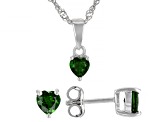 Green Chrome Diopside Rhodium Over Silver Childrens Pendant With Chain And Earrings Set 0.77ctw