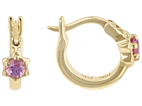 Pink Sapphire 10k Yellow Gold Childrens Star Hoop Earrings 0.12ctw