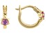 Pink Sapphire 10k Yellow Gold Children's Star Hoop Earrings 0.12ctw
