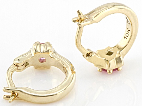 Pink Sapphire 10k Yellow Gold Childrens Star Hoop Earrings