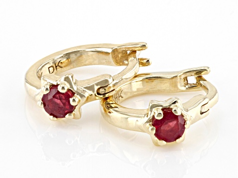 Red Mahaleo® Ruby 10k Yellow Gold Childrens Star Hoop Earrings 0.12ctw