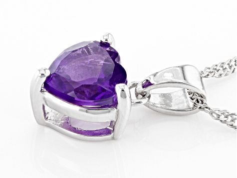 Purple Amethyst Rhodium Over Sterling Silver Childrens Birthstone Pendant With Chain 1.40ct