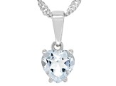 Blue Aquamarine Rhodium Over Sterling Silver Childrens Birthstone Pendant With Chain 0.54ct