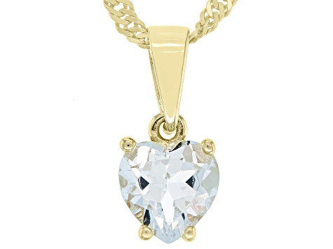 Blue Aquamarine 18k Yellow Gold Over Silver Childrens Birthstone Pendant With Chain 0.54ct