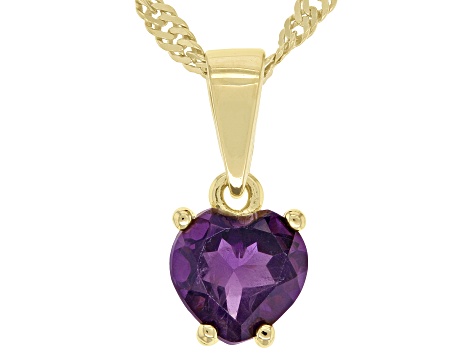 Purple Amethyst 18k Yellow Gold Over Silver Childrens Birthstone Pendant With Chain 0.57ct