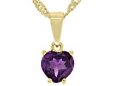 Purple Amethyst 18k Yellow Gold Over Silver Childrens Birthstone Pendant With Chain 0.57ct