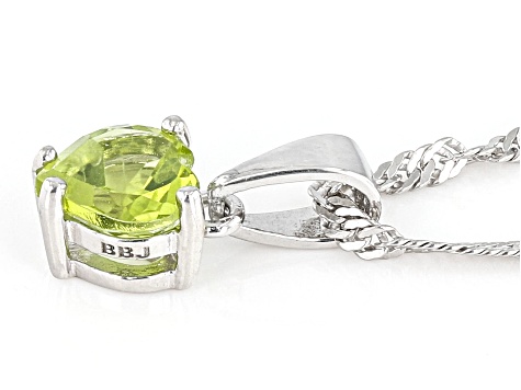 Green Peridot Rhodium Over Sterling Silver Childrens Birthstone Pendant With Chain
