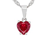 Red Lab Ruby Rhodium Over Sterling Silver Childrens Birthstone Pendant With Chain