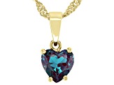 Blue Lab Created Alexandrite 18k Yellow Gold Over Silver Childrens Birthstone Pendant With Chain