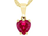 Red Lab Created Ruby Rhodium Over Sterling Silver Childrens Birthstone Pendant With Chain .85ct