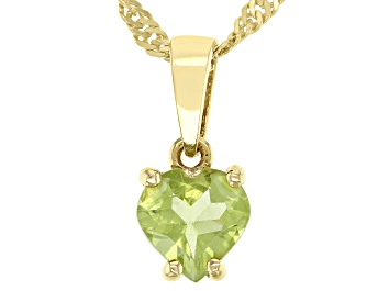 Picture of Green Peridot 18k Yellow Gold Over Silver Children's Birthstone Pendant With Chain