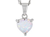 White Lab Created Opal Rhodium Over Sterling Silver Childrens Birthstone Pendant With Chain 0.82ct