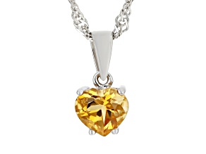 Yellow Citrine Rhodium Over Sterling Silver Childrens Birthstone Pendant With Chain 0.55ct