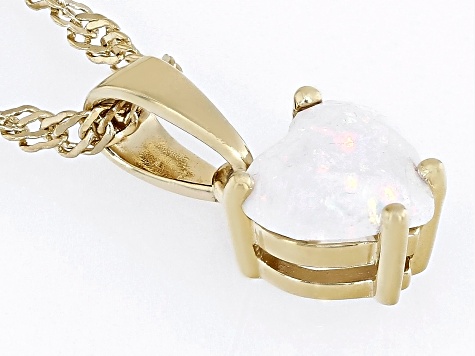 Multi Color Lab Created Opal 18k Yellow Gold Over Silver Childrens Birthstone Pendant With Chain