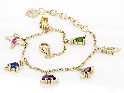 Purple Amethyst 18k Yellow Gold Over Sterling Silver Childrens Dinosaur Charm Bracelet 1.35ctw