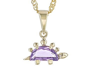 Picture of Purple Amethyst 18k Yellow Gold Over Sterling Silver Childrens Dinosaur Pendant/Chain 0.59ct