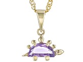 Purple Amethyst 18k Yellow Gold Over Sterling Silver Childrens Dinosaur Pendant/Chain 0.59ct