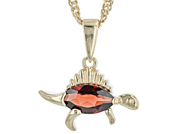 Picture of Red Garnet 18k Yellow Gold Over Silver Childrens Dinosaur Pendant/Chain 0.56ct