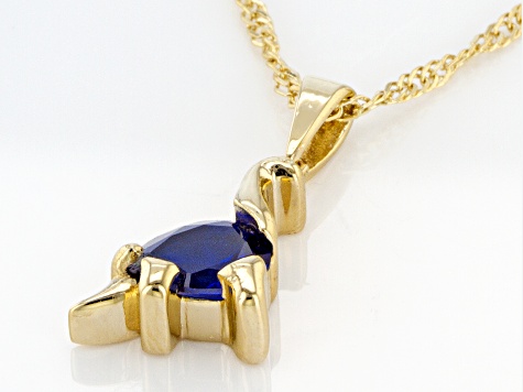 Blue Lab Created Spinel 18k Yellow Gold Over Silver Childrens Dinosaur Pendant/Chain 0.66ct