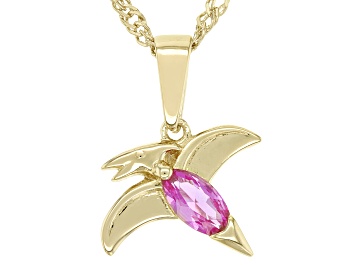 Picture of Pink Lab Created Sapphire 18k Yellow Gold Over Silver Childrens Dinosaur Pendant/Chain 0.59ct