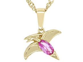 Pink Lab Created Sapphire 18k Yellow Gold Over Silver Childrens Dinosaur Pendant/Chain 0.59ct