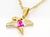 Pink Lab Created Sapphire 18k Yellow Gold Over Silver Childrens Dinosaur Pendant/Chain 0.59ct