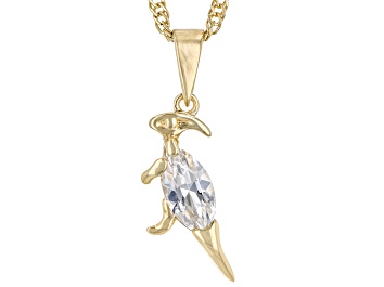 Picture of White Lab Created Sapphire 18k Yellow Gold Over Silver Childrens Dinosaur Pendant/Chain 0.68ct