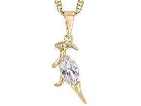 White Lab Created Sapphire 18k Yellow Gold Over Silver Childrens Dinosaur Pendant/Chain 0.68ct