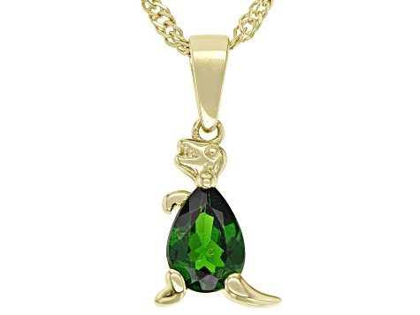 Green Chrome Diopside 18k Yellow Gold Over Sterling Silver Childrens Dinosaur Pendant/Chain 0.75ct