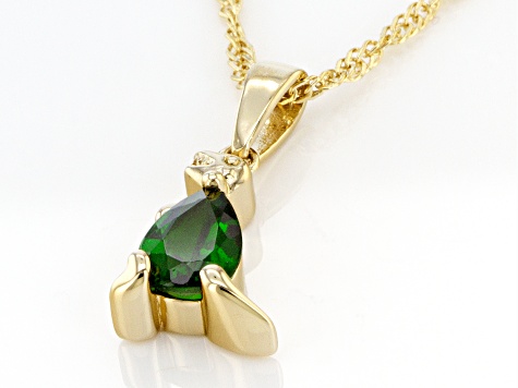 Green Chrome Diopside 18k Yellow Gold Over Sterling Silver Childrens Dinosaur Pendant/Chain 0.75ct