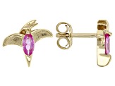 Pink Lab Created Sapphire 18k Yellow Gold Over Silver Childrens Dinosaur Stud Earrings 0.26ctw