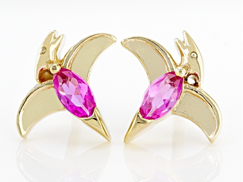 Pink Lab Created Sapphire 18k Yellow Gold Over Silver Childrens Dinosaur Stud Earrings 0.26ctw