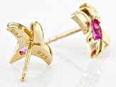 Pink Lab Created Sapphire 18k Yellow Gold Over Silver Childrens Dinosaur Stud Earrings 0.26ctw