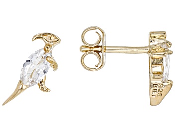 Picture of White Lab Created Sapphire 18k Yellow Gold Over Silver Childrens Dinosaur Stud Earrings 0.29ctw