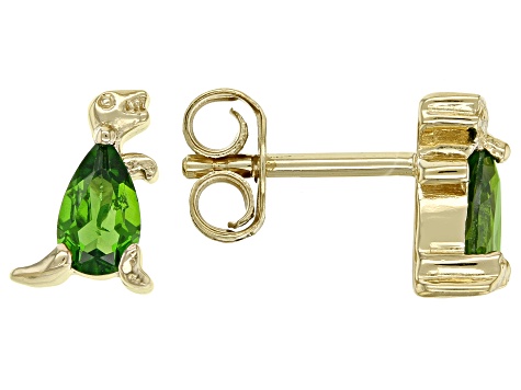 Green Chrome Diopside 18k Yellow Gold Over Silver Childrens Dinosaur Stud Earrings 0.44ctw