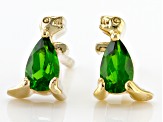 Green Chrome Diopside 18k Yellow Gold Over Silver Childrens Dinosaur Stud Earrings 0.44ctw