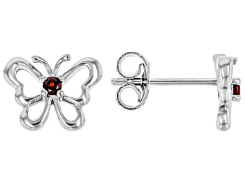 Picture of Red Garnet Rhodium Over Sterling Silver Children's Butterfly Stud Earrings .08ctw