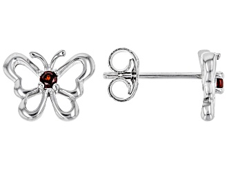 Red Vermelho Garnet(TM) Rhodium Over Sterling Silver Childrens Butterfly Stud Earrings .08ctw